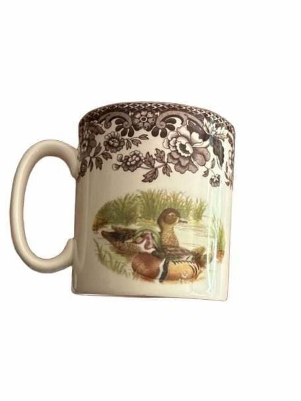 Spode Woodland Duck Mallard Coffee Mug with Brown Floral Border
